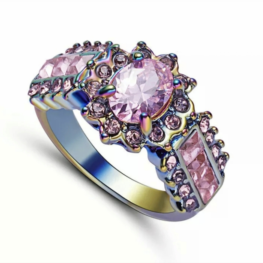 New Pink Sapphire Rainbow Hematite Ring.